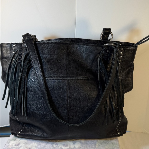 The Sak Black Leather Tote with Fringe and Studs - Picture 2 of 4